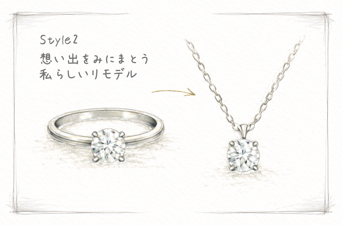 自分の婚約指輪をネックレスにリモデルするイメージ画