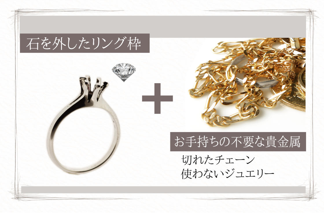 石を外したリング枠や、不要な貴金属の画像